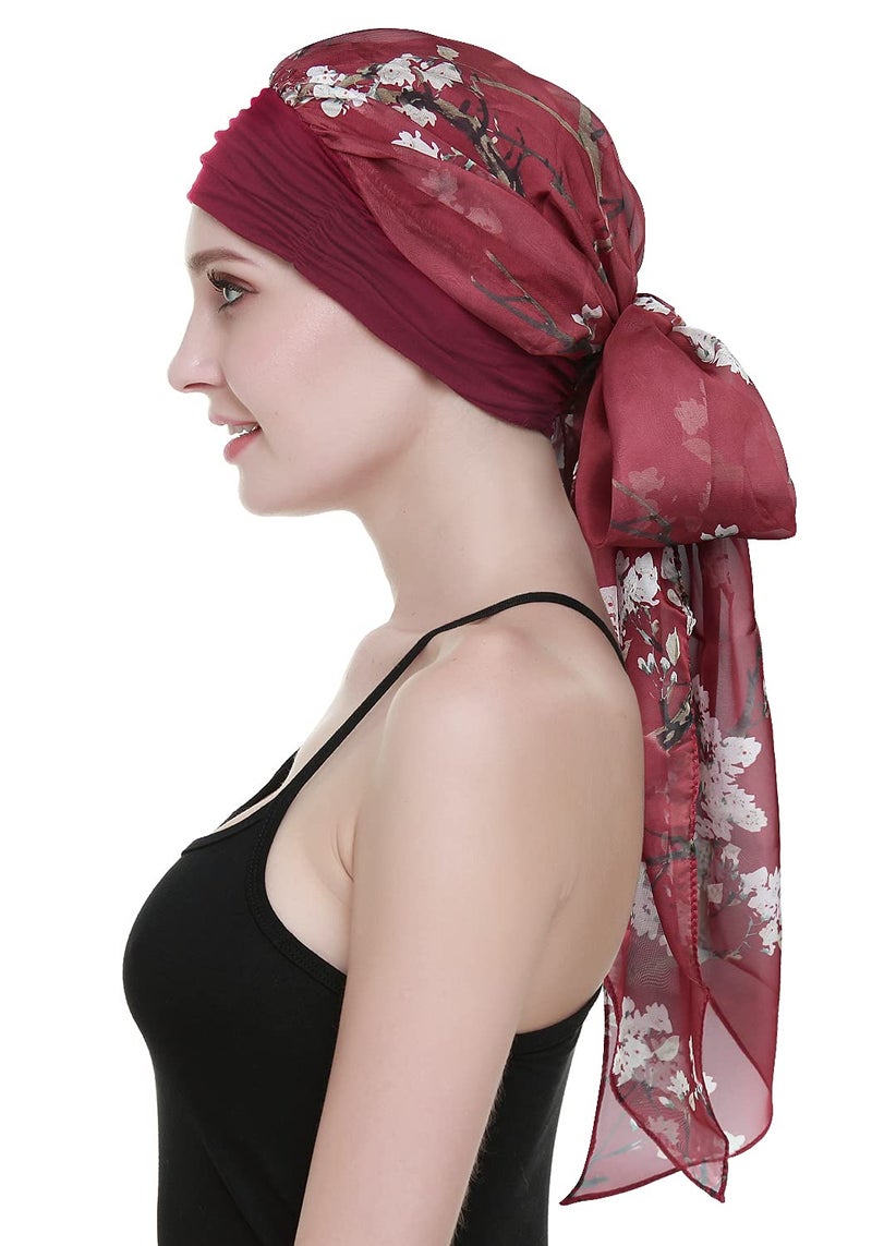 FocusCare Women's Cancer Headwear Scarf with Cap Compliments Head Wraps Chemo Turbans - Image 2